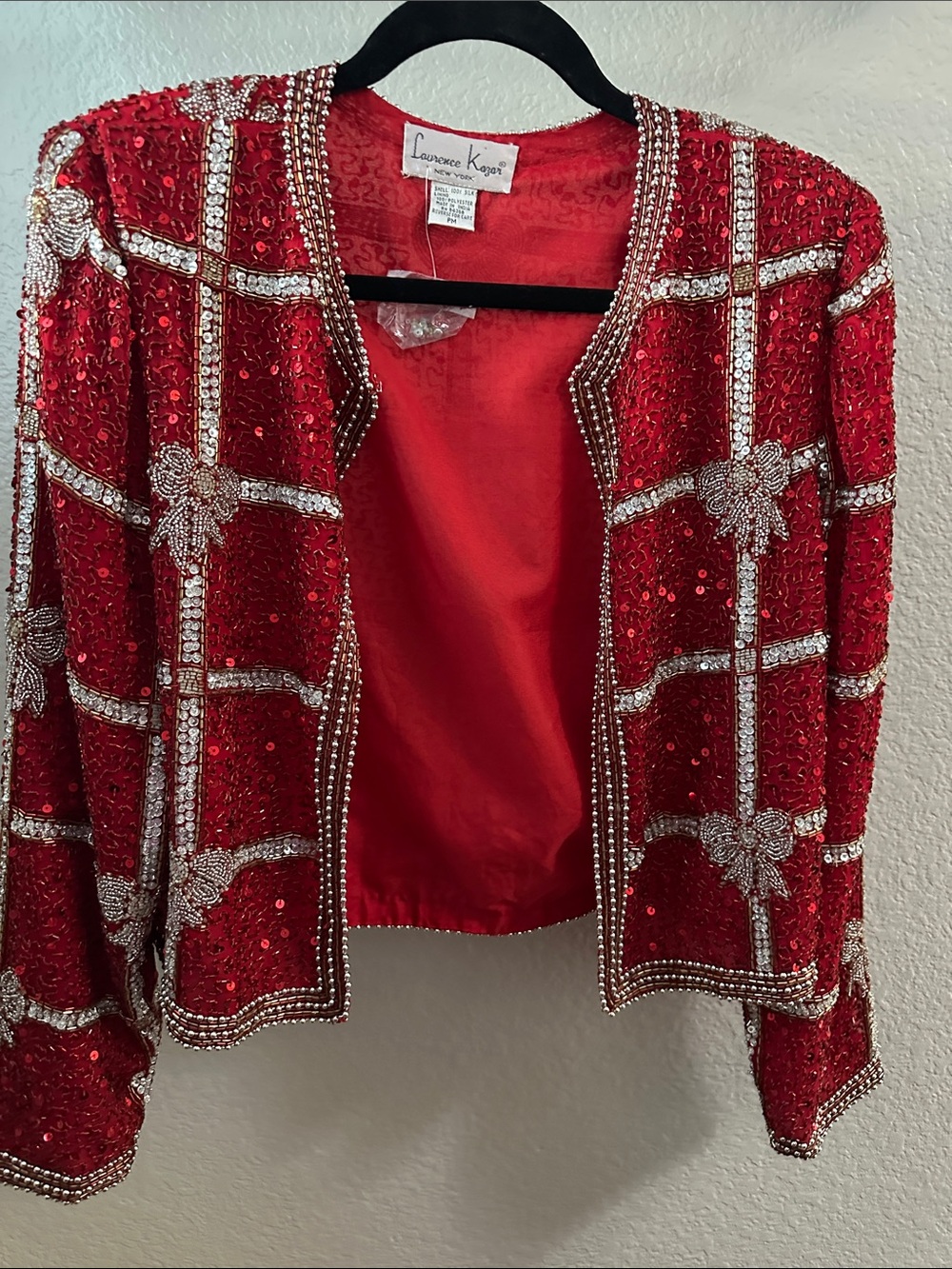 Vintage Laurence Kazar Red Sequin & Beaded Open Blazer - Bust 40 - Size 6 - 8